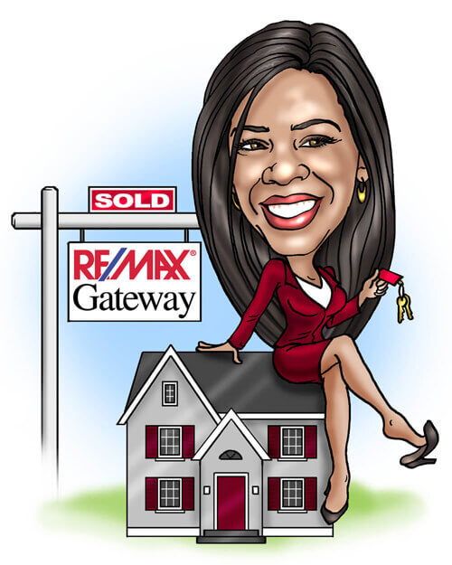 caricature logo - realtor sitting on house